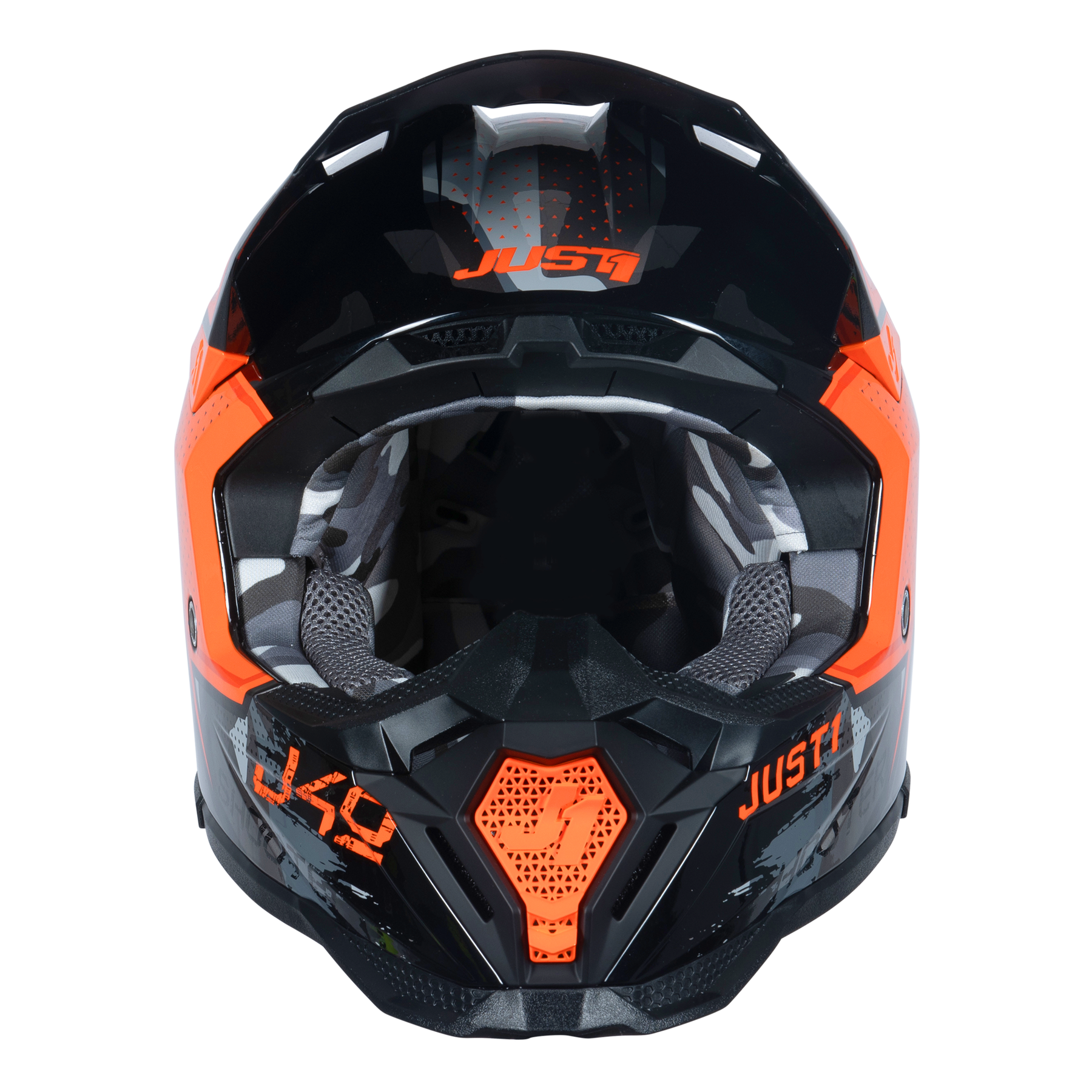 Just1 J40 Motocross MX Motorbike Helmet Shooter Camo Orange Black