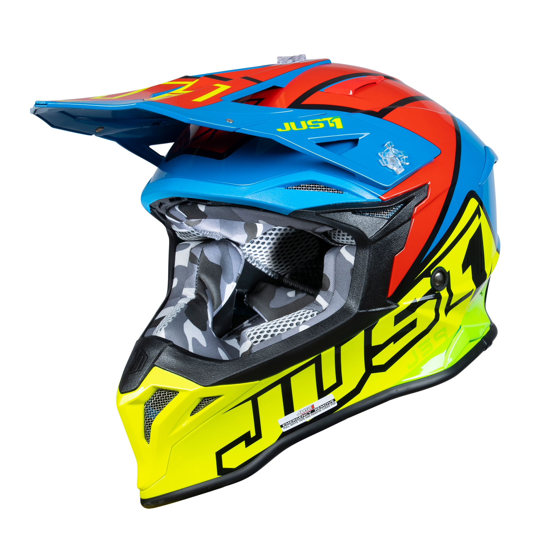 Just1 J39 Motocross Helmet Thruster Fluo Yellow Red Blue