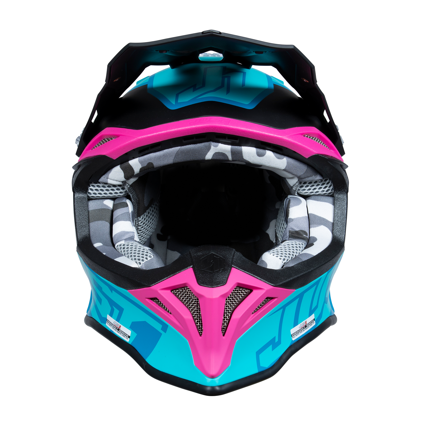 Just1 J39 Motocross Helmet Thruster Petrol Blue Fuxia Black