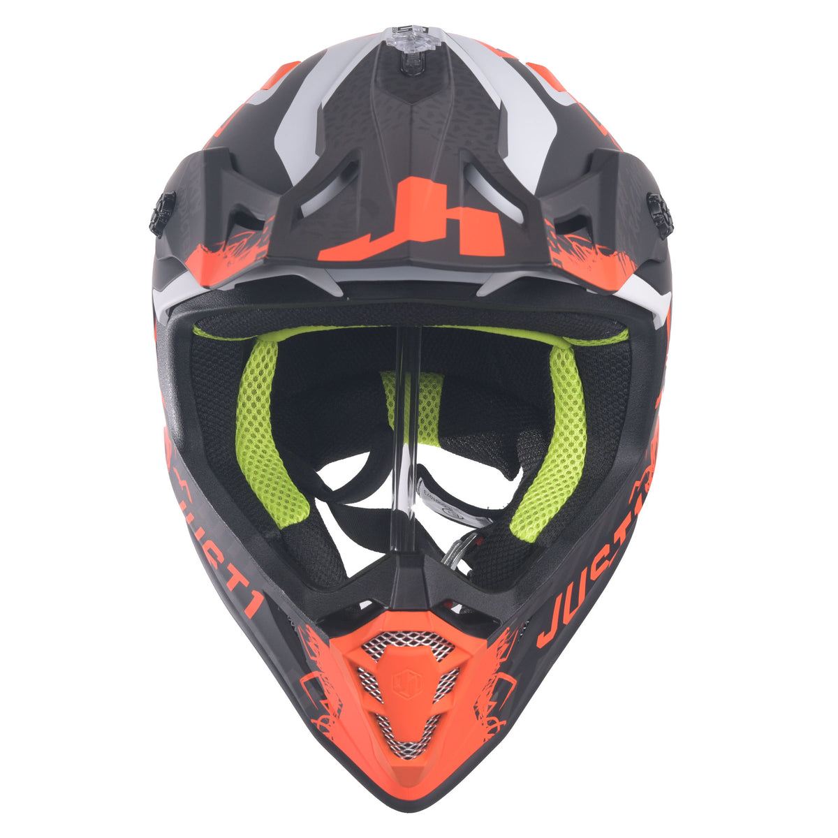 Just1 J38 Motocross MX Motorbike Helmet Mask Fluo Orange/Titanium/Black Matt