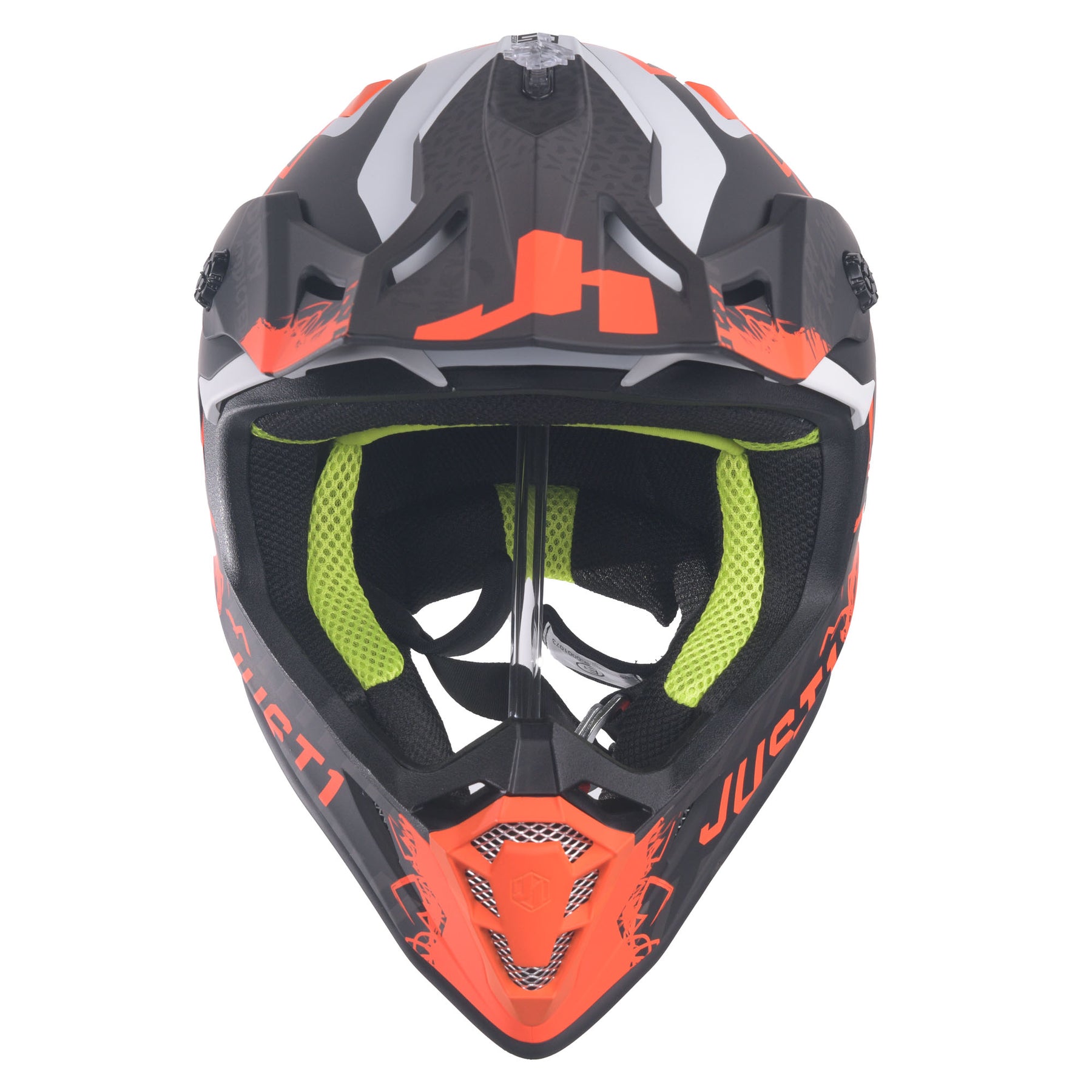 Just1 J38 Motocross MX Motorbike Helmet Mask Fluo Orange/Titanium/Black Matt