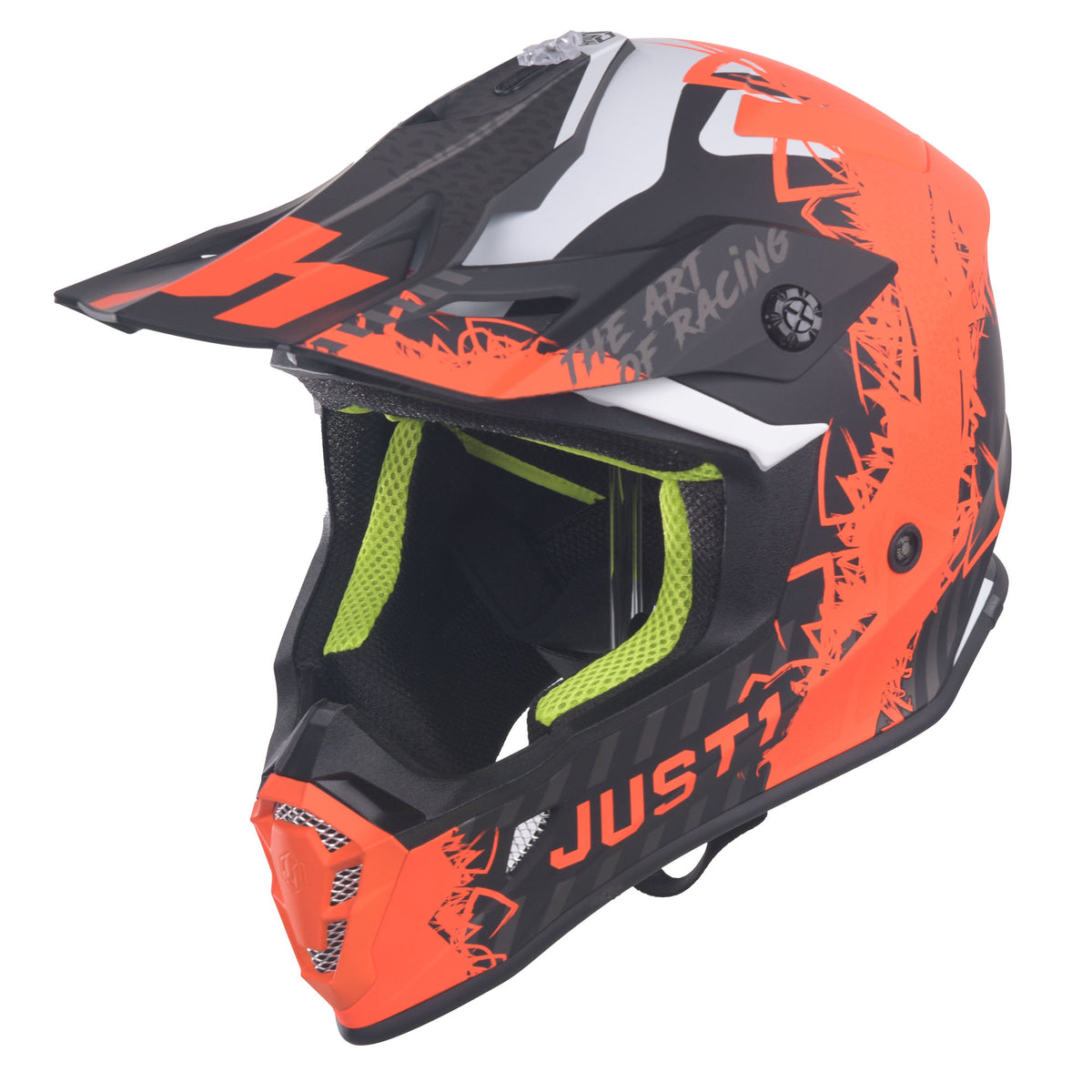 Just1 J38 Motocross MX Motorbike Helmet Mask Fluo Orange/Titanium/Black Matt