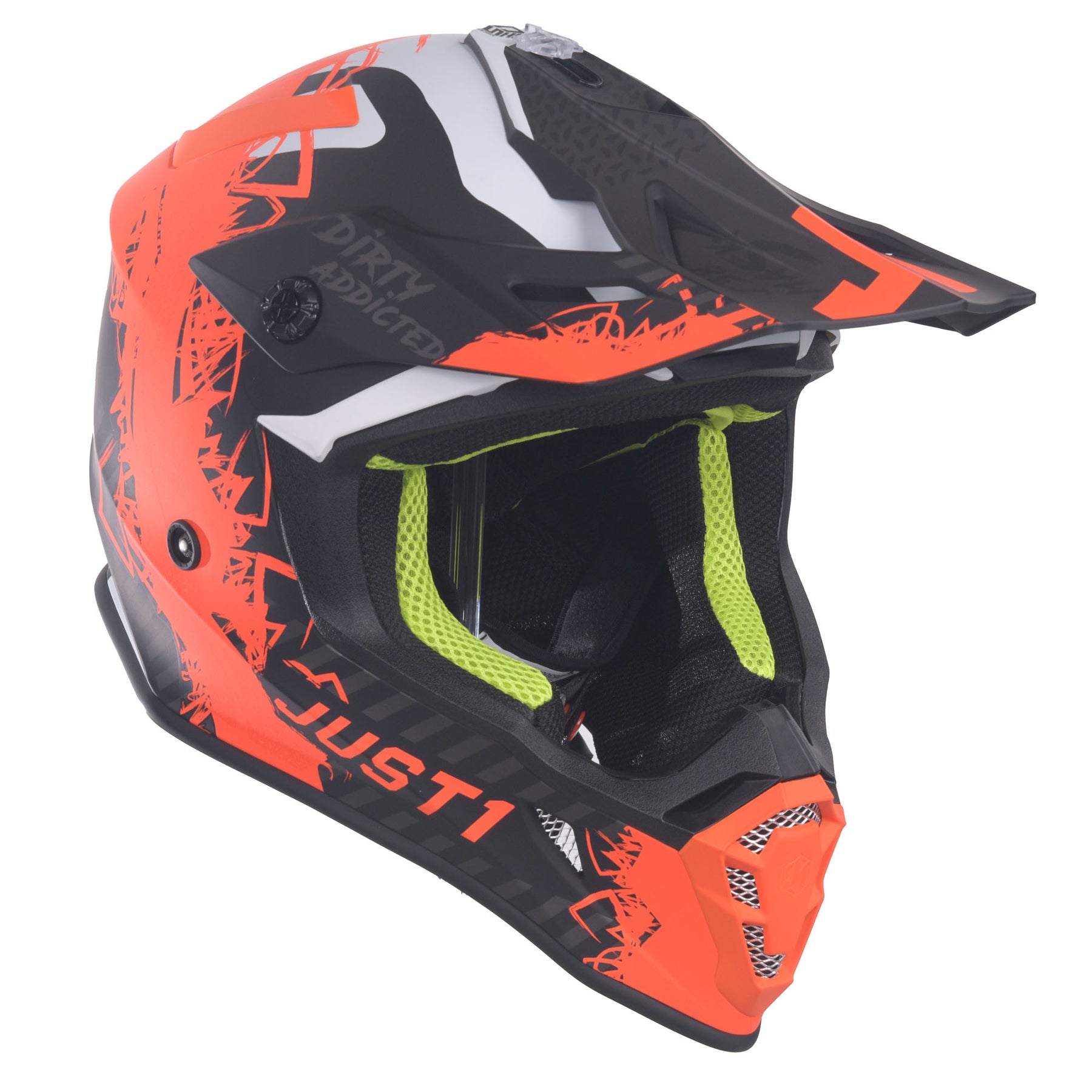 Just1 J38 Motocross MX Motorbike Helmet Mask Fluo Orange/Titanium/Black Matt