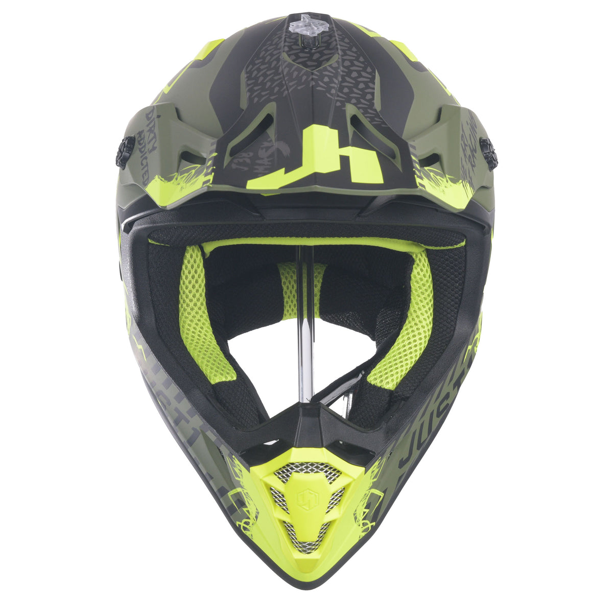 Just1 J38 Motocross MX Motorbike Helmet Mask Fluo Yellow/Black/Army Green Matt