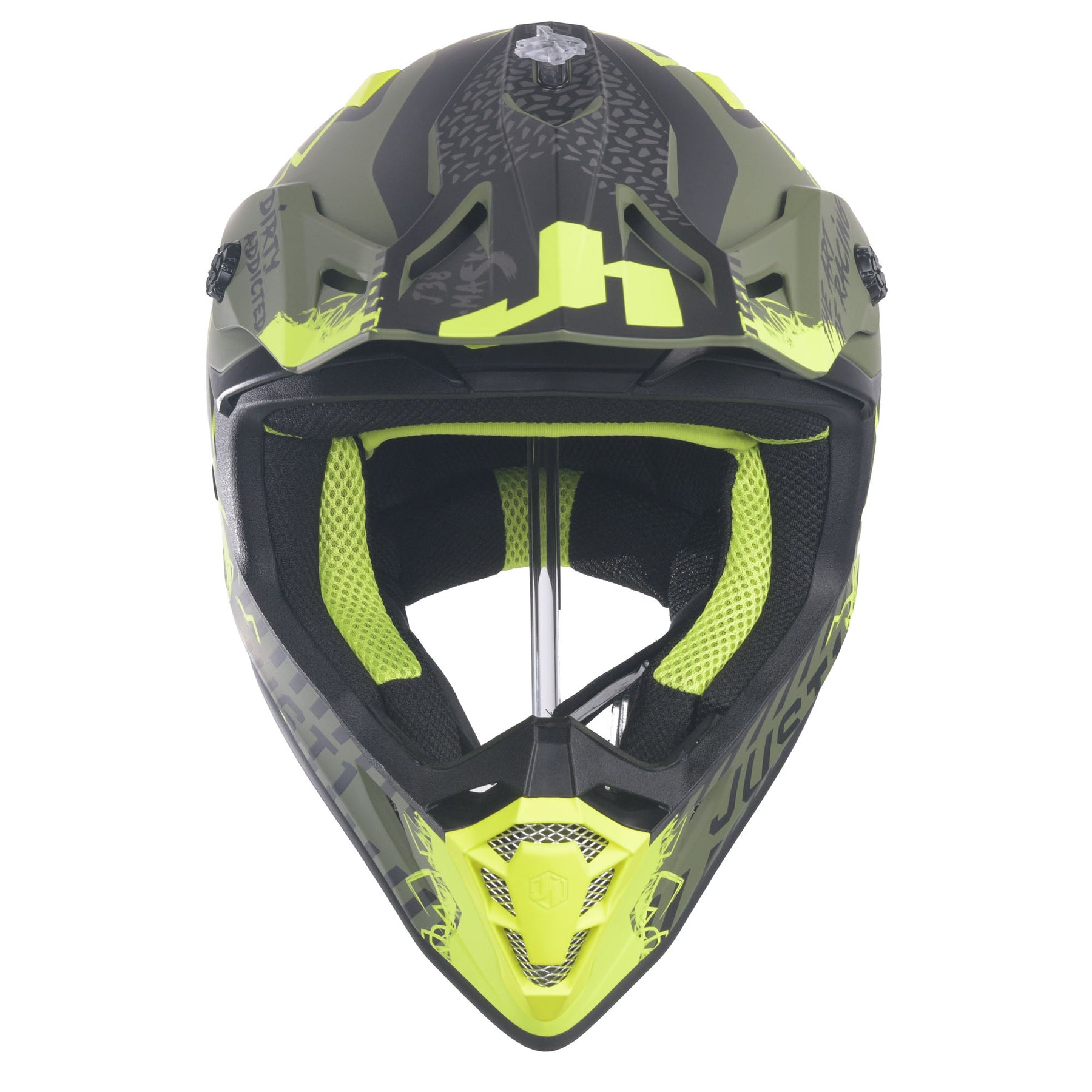 Just1 J38 Motocross MX Motorbike Helmet Mask Fluo Yellow/Black/Army Green Matt