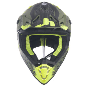 Just1 J38 Motocross MX Motorbike Helmet Mask Fluo Yellow/Black/Army Green Matt
