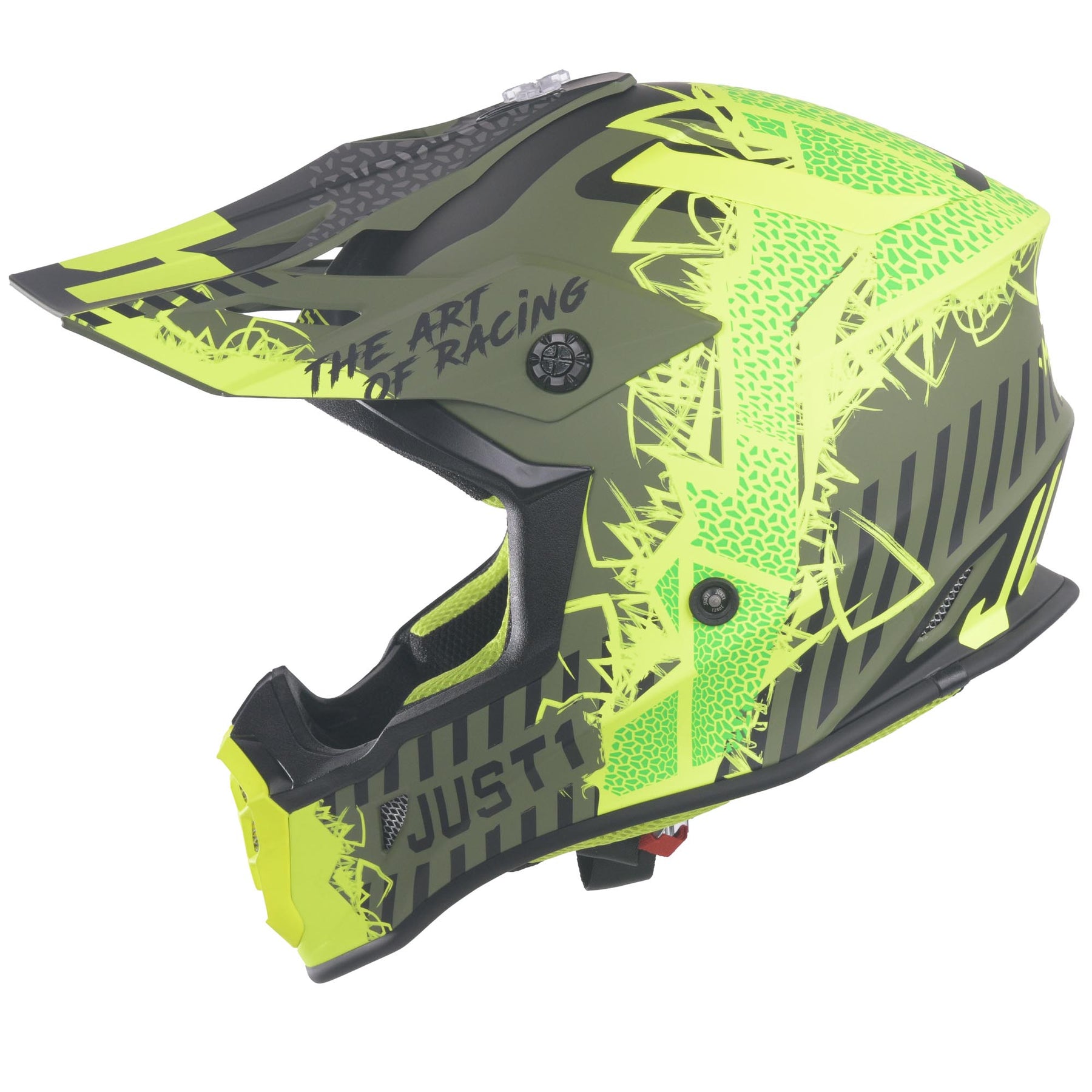 Just1 J38 Motocross MX Motorbike Helmet Mask Fluo Yellow/Black/Army Green Matt