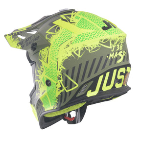 Just1 J38 Motocross MX Motorbike Helmet Mask Fluo Yellow/Black/Army Green Matt