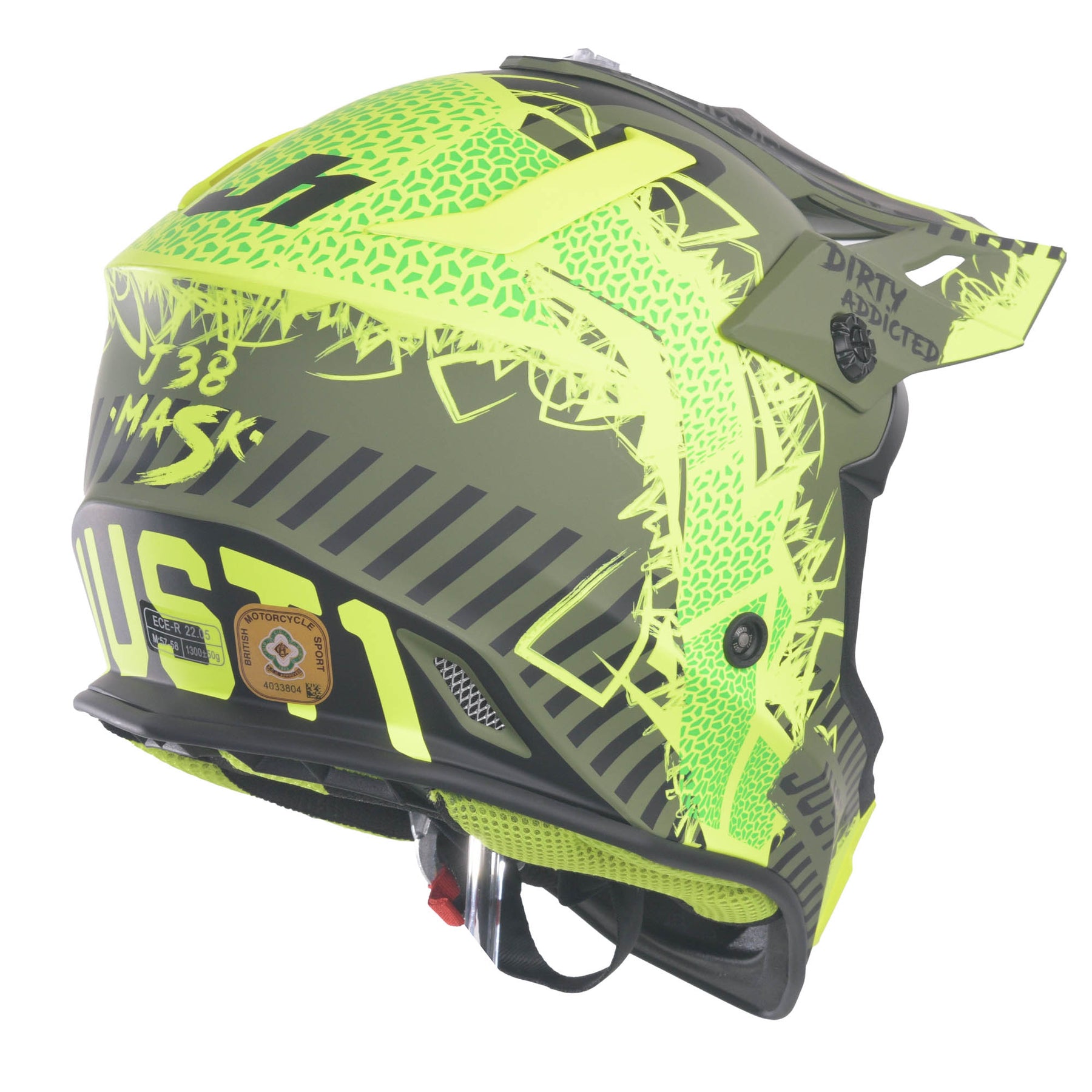 Just1 J38 Motocross MX Motorbike Helmet Mask Fluo Yellow/Black/Army Green Matt
