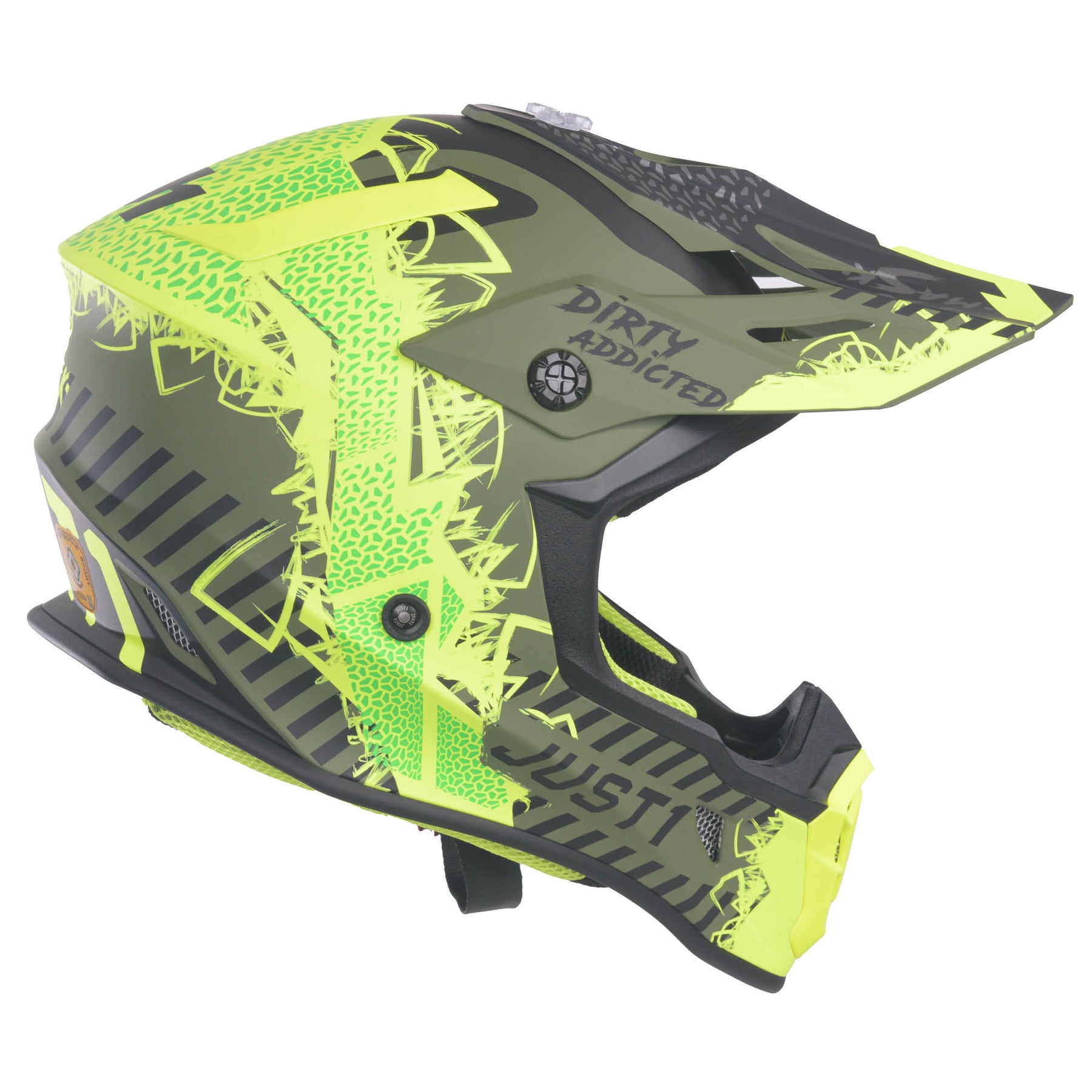 Just1 J38 Motocross MX Motorbike Helmet Mask Fluo Yellow/Black/Army Green Matt