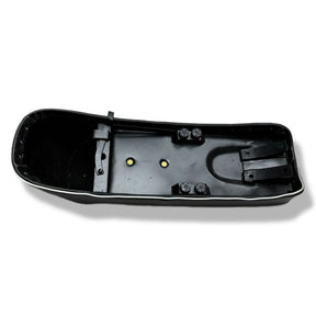 Lambretta S1-3 Li GP SX TV Ancillotti Long Slope Back Seat Side Catch - Black with White Piping & Logo