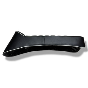 Lambretta S1-3 Li GP SX TV Ancillotti Long Slope Back Seat Side Catch - Black with White Piping & Logo