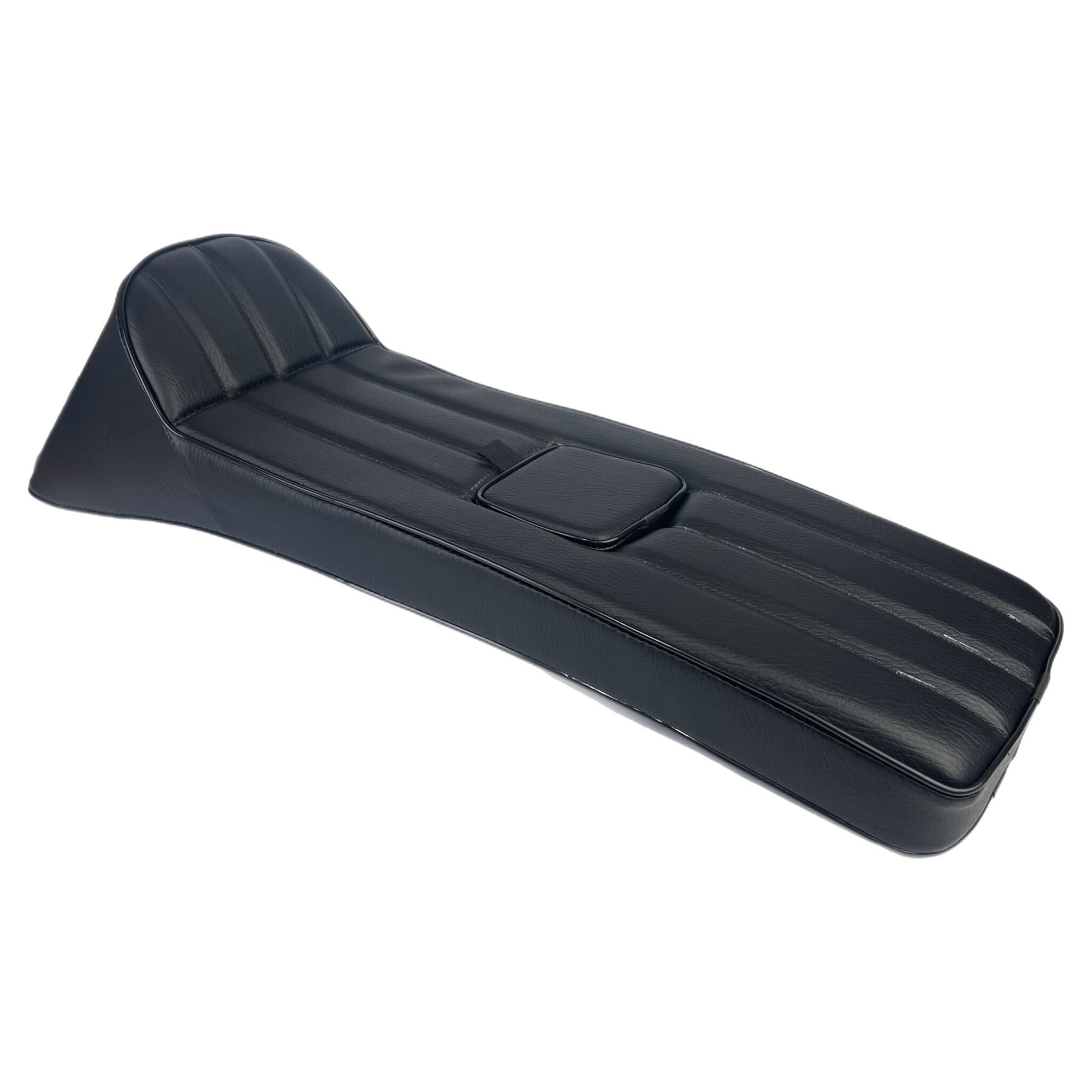 Lambretta Series 1 2 3 Ancillotti Extra Long Slope Back Gori Style Seat With Cut Fuel Hole - Black - White Logo