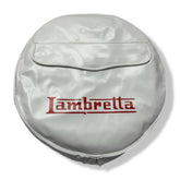 Lambretta 10" Spare Wheel Cover - White with Oxblood Red Logo & Pouch
