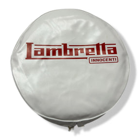 Lambretta 10" Spare Wheel Cover - White with Oxblood Red Logo
