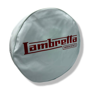 Lambretta 10" Spare Wheel Cover - White with Oxblood Red Logo