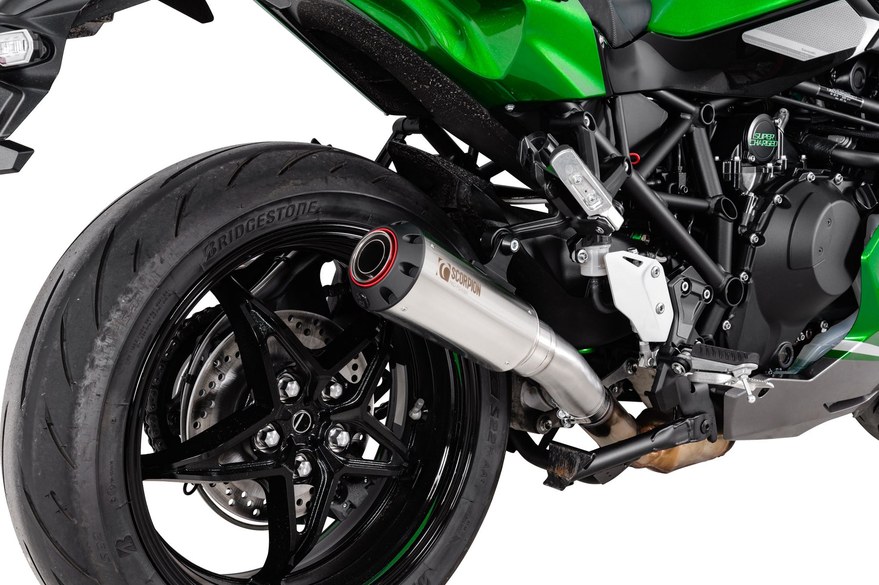 Kawasaki Ninja H2 SX (2022–2025) Scorpion Exhaust Red Power Slip-on - Brushed Stainless