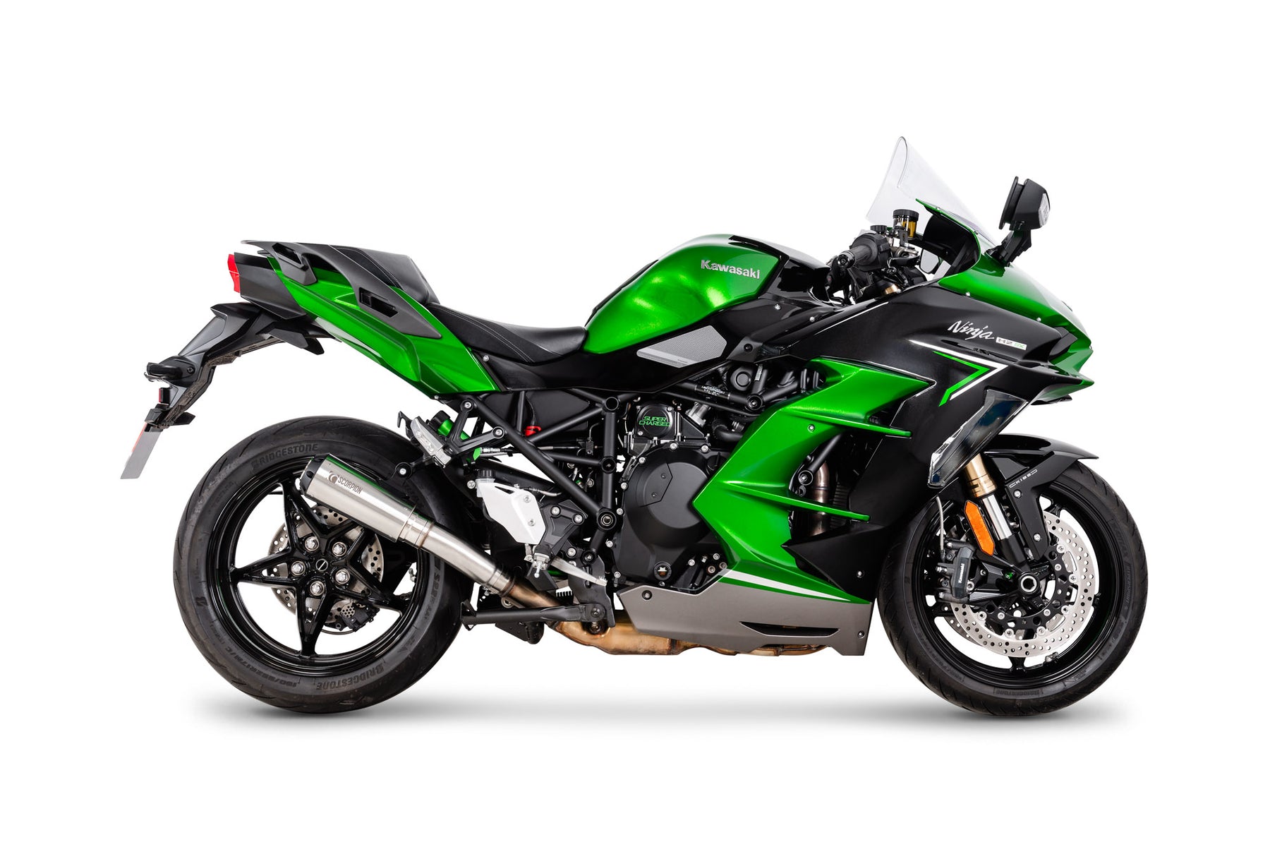 Kawasaki Ninja H2 SX (2022–2025) Scorpion Exhaust Red Power Slip-on - Brushed Stainless