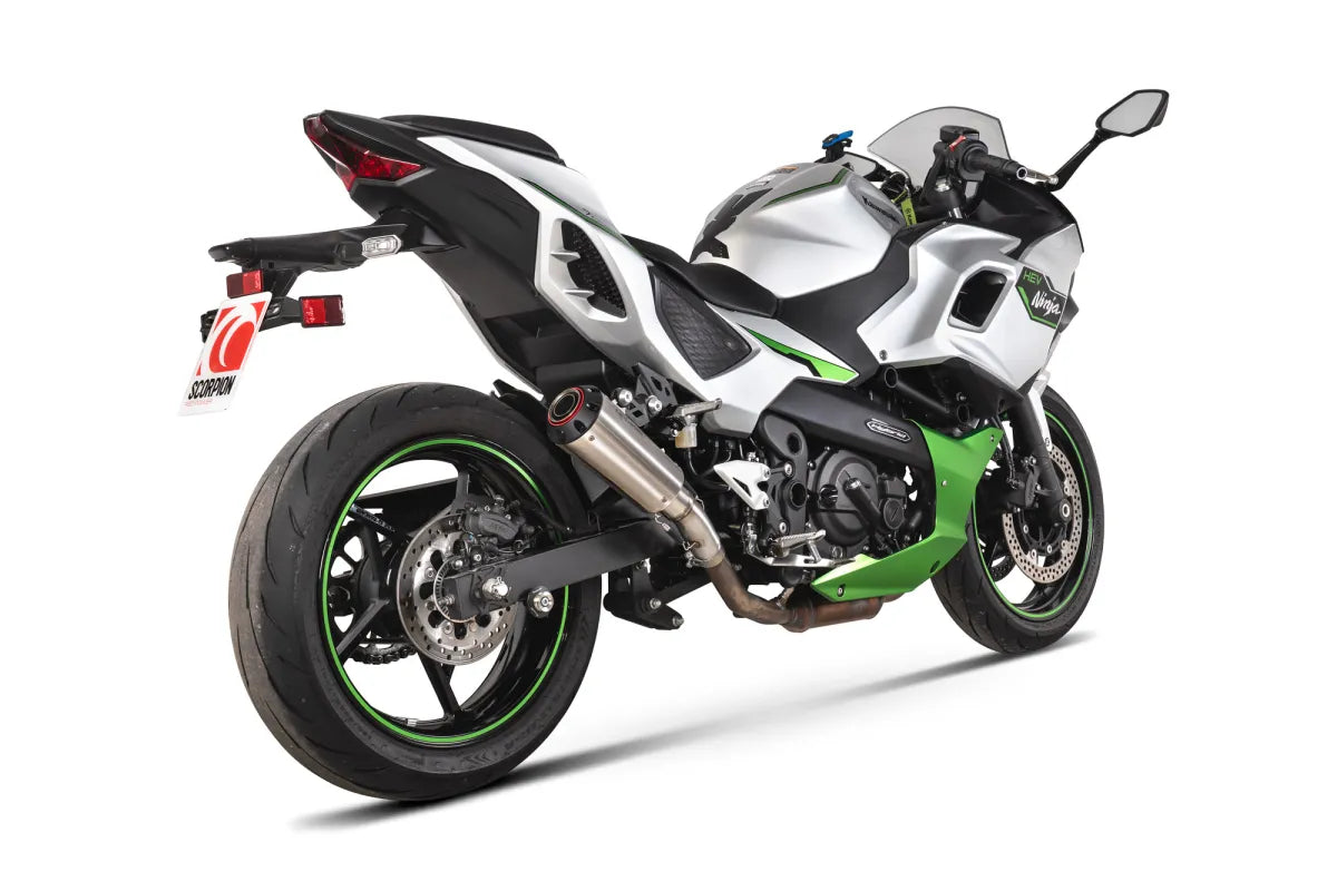 Kawasaki Ninja 7 Hybrid / Z7 Hybrid (2024-2026) SCORPION Exhaust Red Power Slip-on – Brushed Stainless Steel