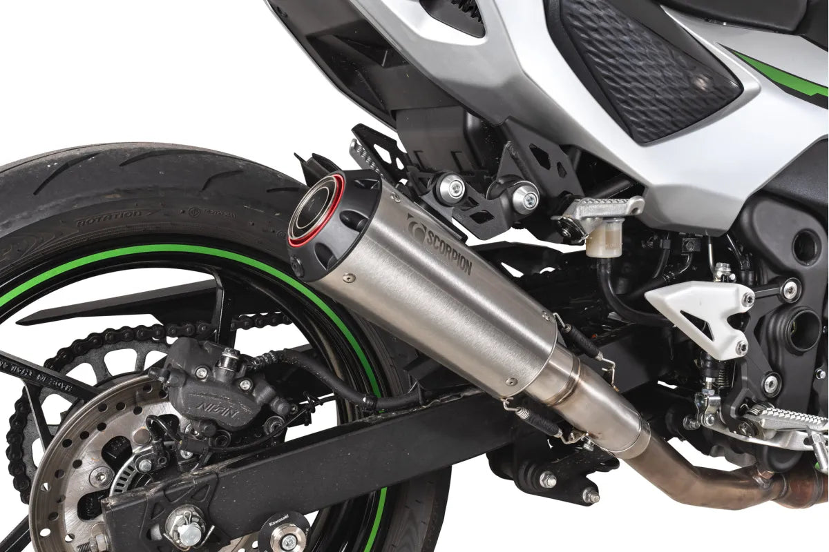 Kawasaki Ninja 7 Hybrid / Z7 Hybrid (2024-2026) SCORPION Exhaust Red Power Slip-on – Brushed Stainless Steel
