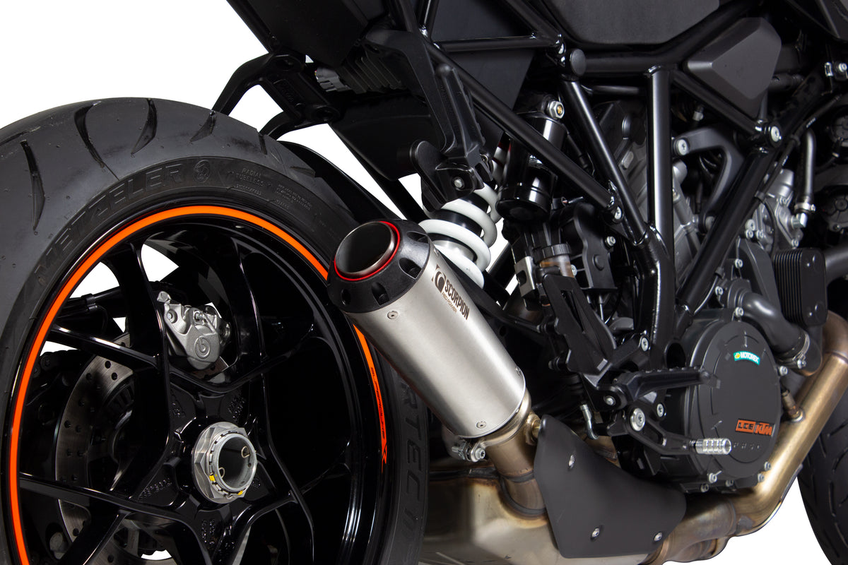 KTM Duke Super R (2014–2019) Scorpion Exhaust Red Power Slip-on - Brushed Stainless