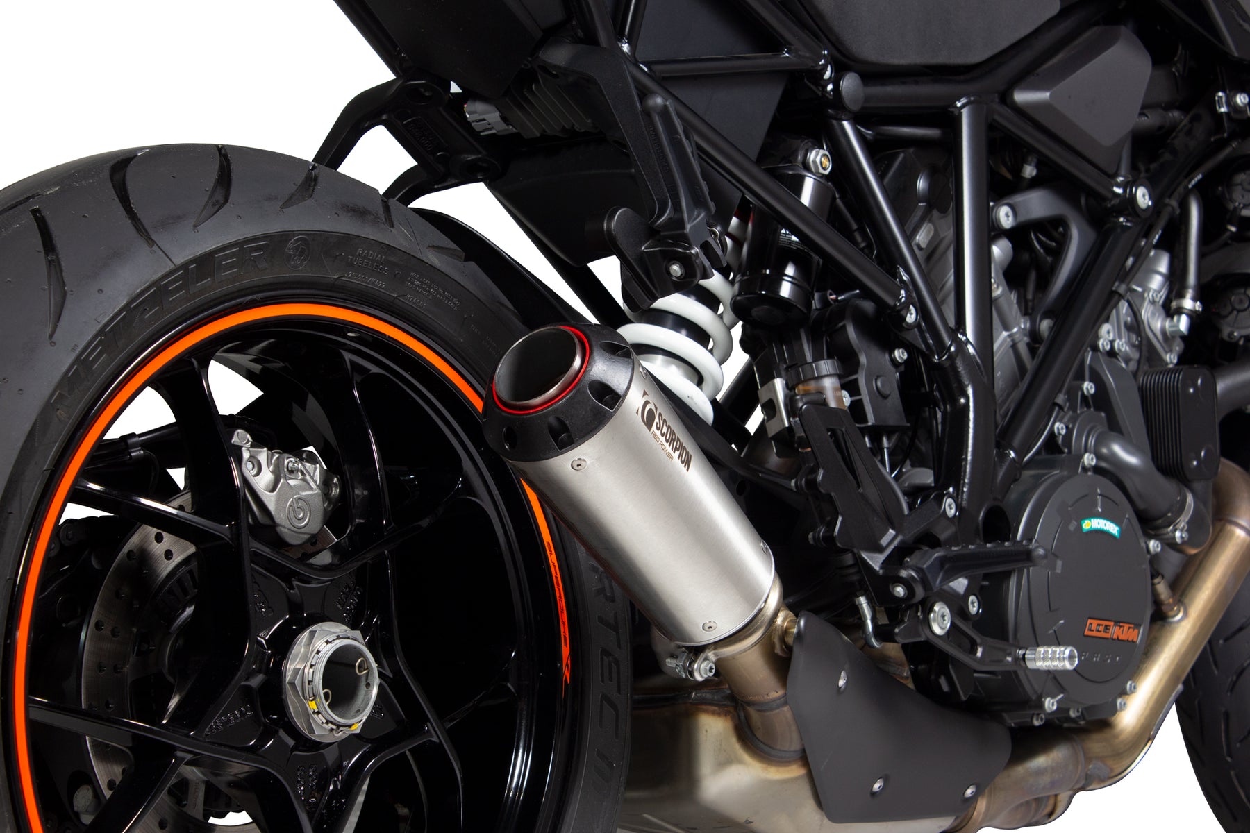 KTM Duke Super R (2014–2019) Scorpion Exhaust Red Power Slip-on - Brushed Stainless