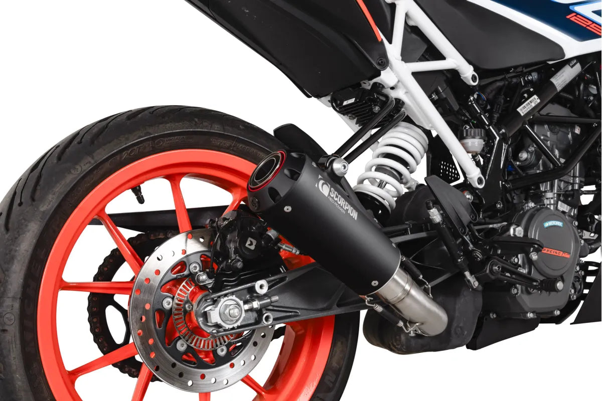 KTM 125 Duke, Euro 5 (2021-2023) SCORPION Exhaust Red Power Slip-on – Black Ceramic Coated