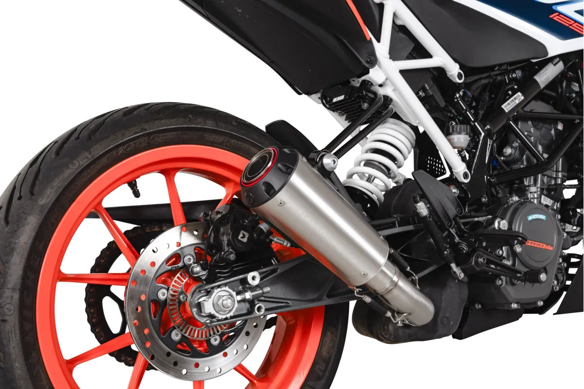KTM 125 Duke, Euro 5 (2021-2023) SCORPION Exhaust Red Power Slip-on – Brushed Stainless Steel
