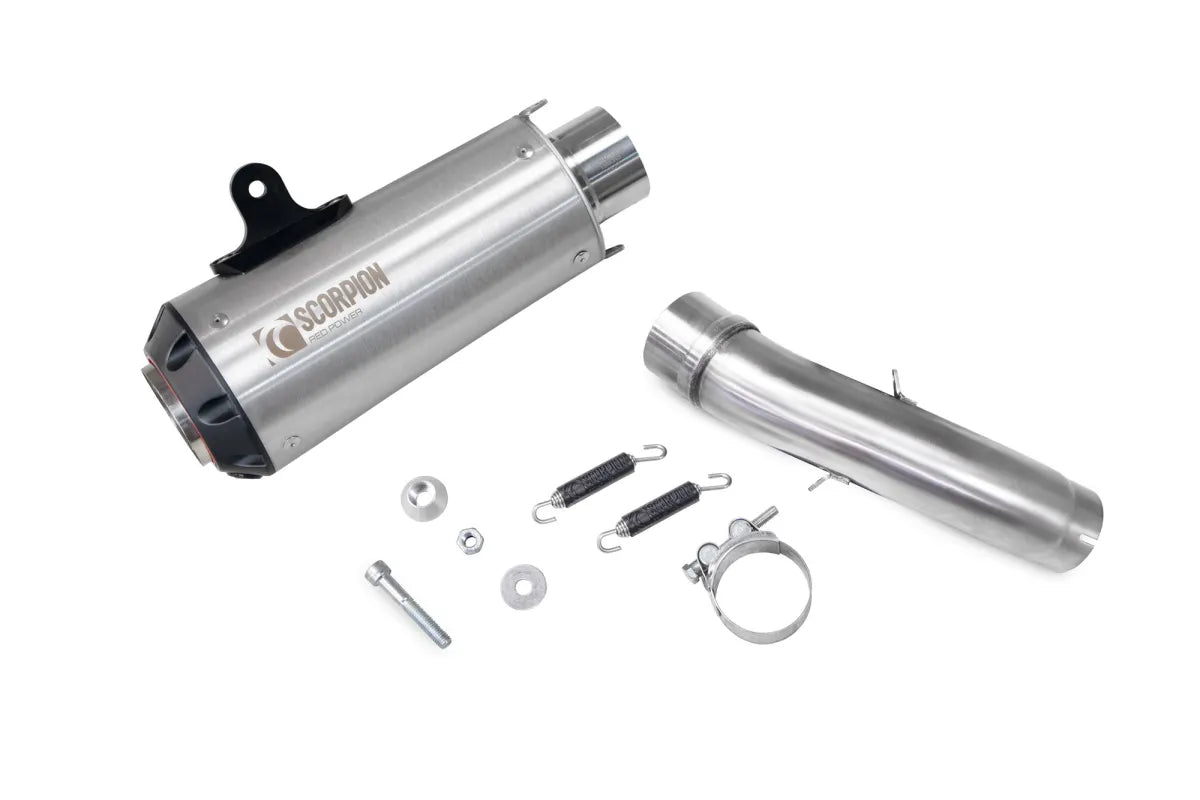 KTM 125 Duke, Euro 5 (2021-2023) SCORPION Exhaust Red Power Slip-on – Brushed Stainless Steel