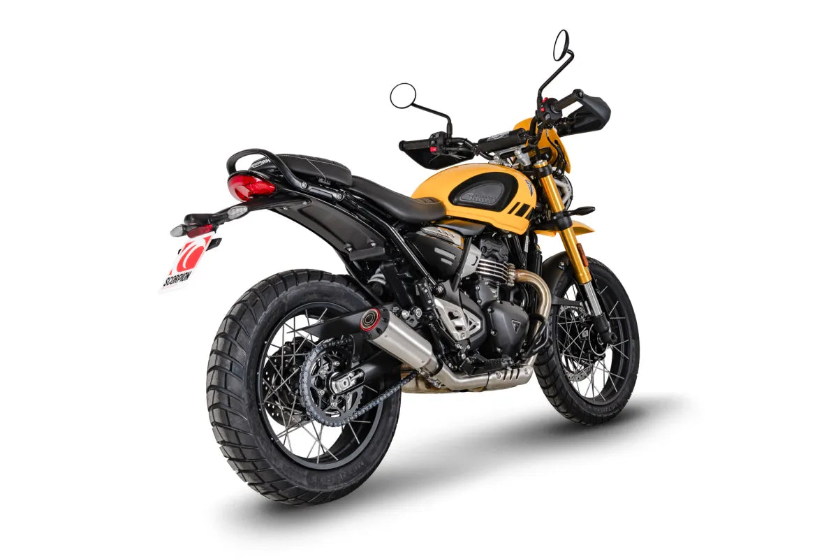 Triumph Scrambler 400 X & XC (2024-2026) SCORPION Exhaust Red Power Slip-on – Brushed Stainless Steel