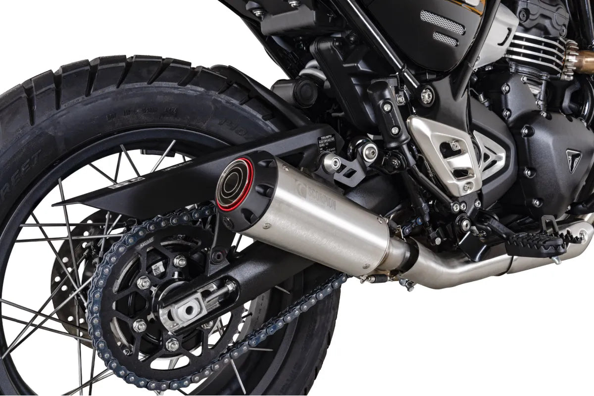 Triumph Scrambler 400 X & XC (2024-2026) SCORPION Exhaust Red Power Slip-on – Brushed Stainless Steel