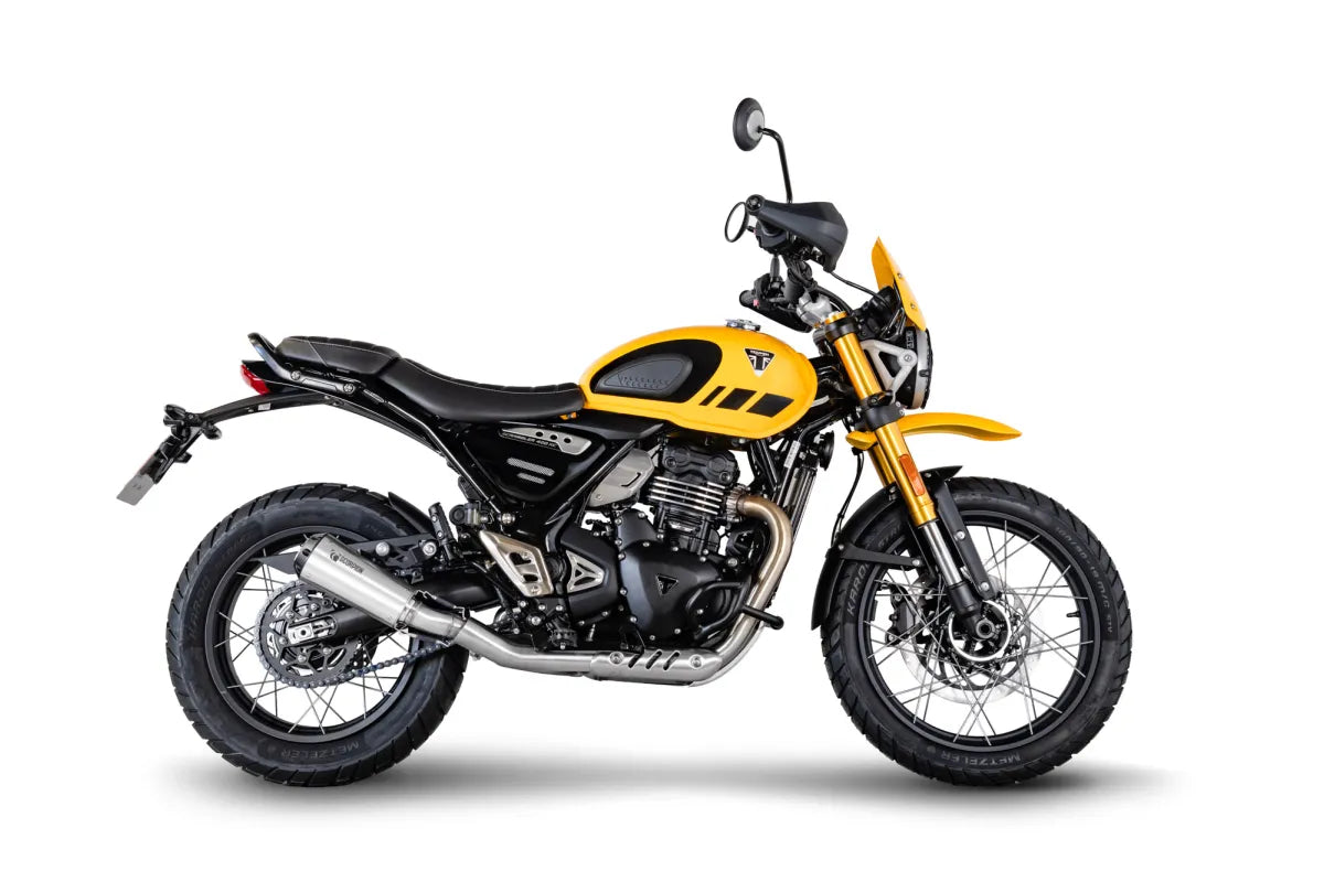 Triumph Scrambler 400 X & XC (2024-2026) SCORPION Exhaust Red Power Slip-on – Brushed Stainless Steel