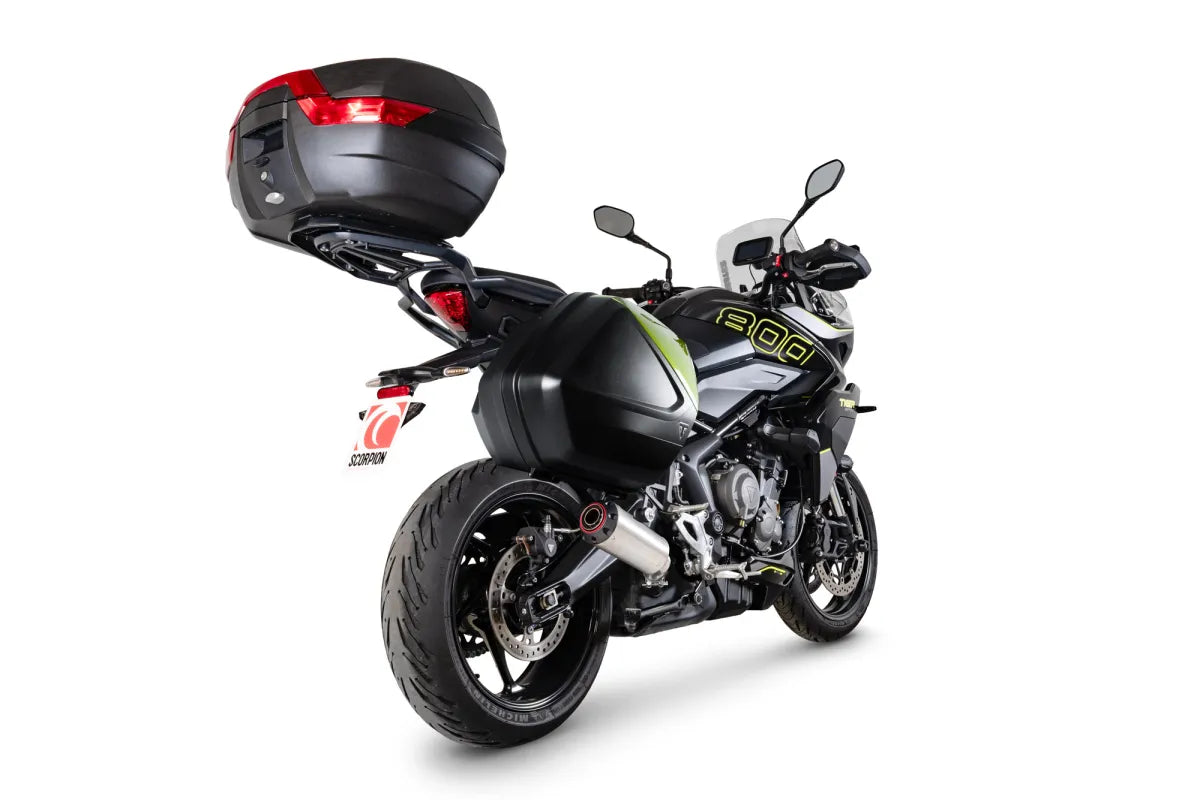 Triumph Tiger Sport 800 (2025-2026) With Panniers SCORPION Exhaust Red Power Slip-on – Brushed Stainless Steel