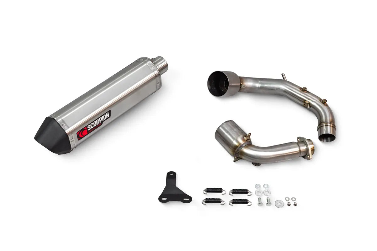 BMW G310 R / G310 GS (2016-2020) SCORPION Exhaust Serket Parallel Full System – Brushed Stainless Steel