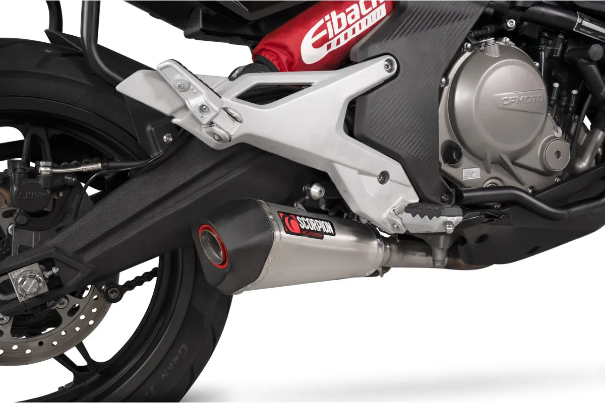 CFMOTO 650 MT (2022-2026) SCORPION Exhaust Serket Taper Slip-on – Brushed Stainless Steel