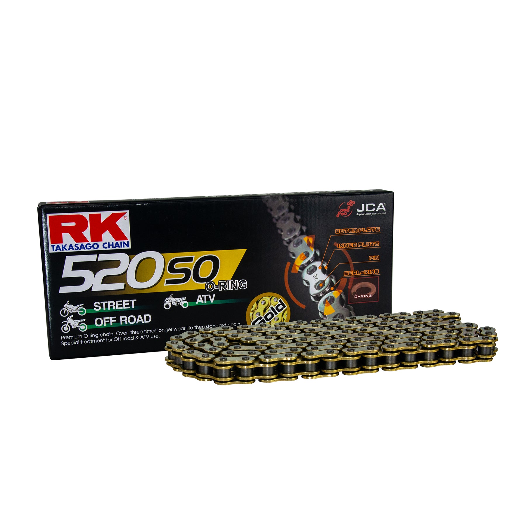 RK GB520SO-112/120 Gold O-Ring Clip Link Chain - Off Road