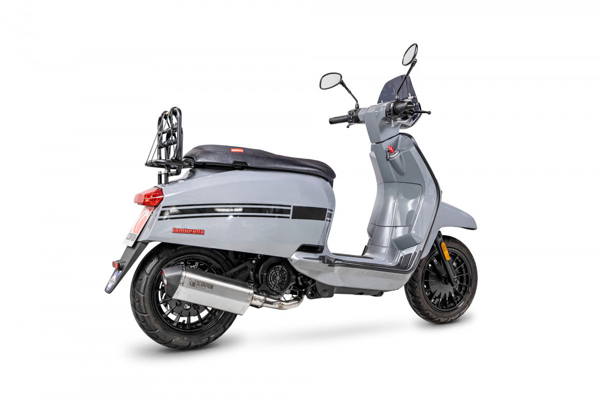 Lambretta V125 Special (2021 - 2025) SCORPION Performance Exhaust Serket Parallel Slip On – Brushed Stainless