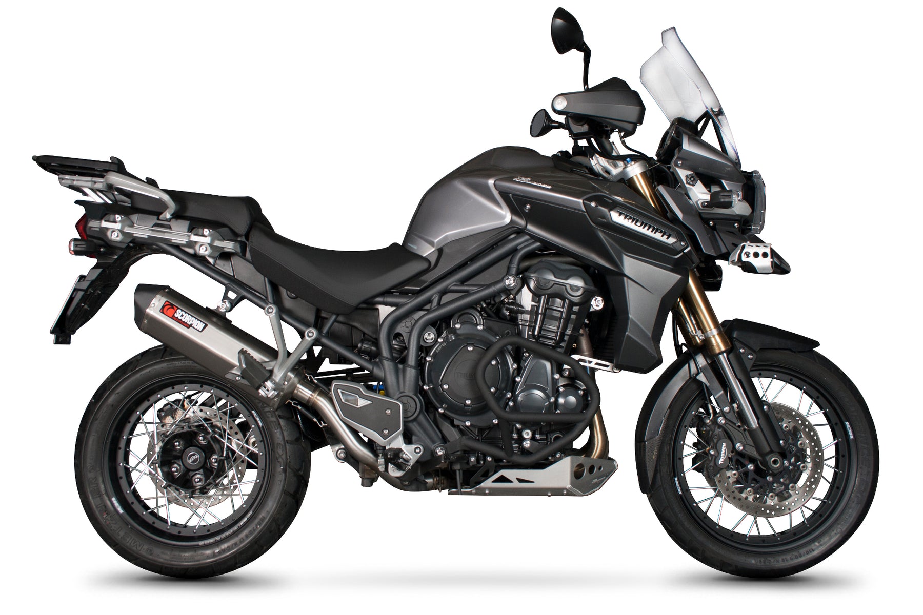 Triumph Tiger 1200 Explorer (2012–2015) Scorpion Exhaust Serket Parallel Slip-on - Brushed Stainless