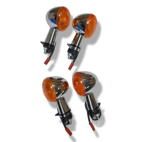 Royal Enfield Classic Bullet 350cc 500cc Front & Rear Left & Right Indicator Set - Chrome & Amber Lens