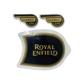 Royal Enfield Classic 350 500 Fuel Tank & Tool Box Protector Badge & Sticker Set - Black & Gold
