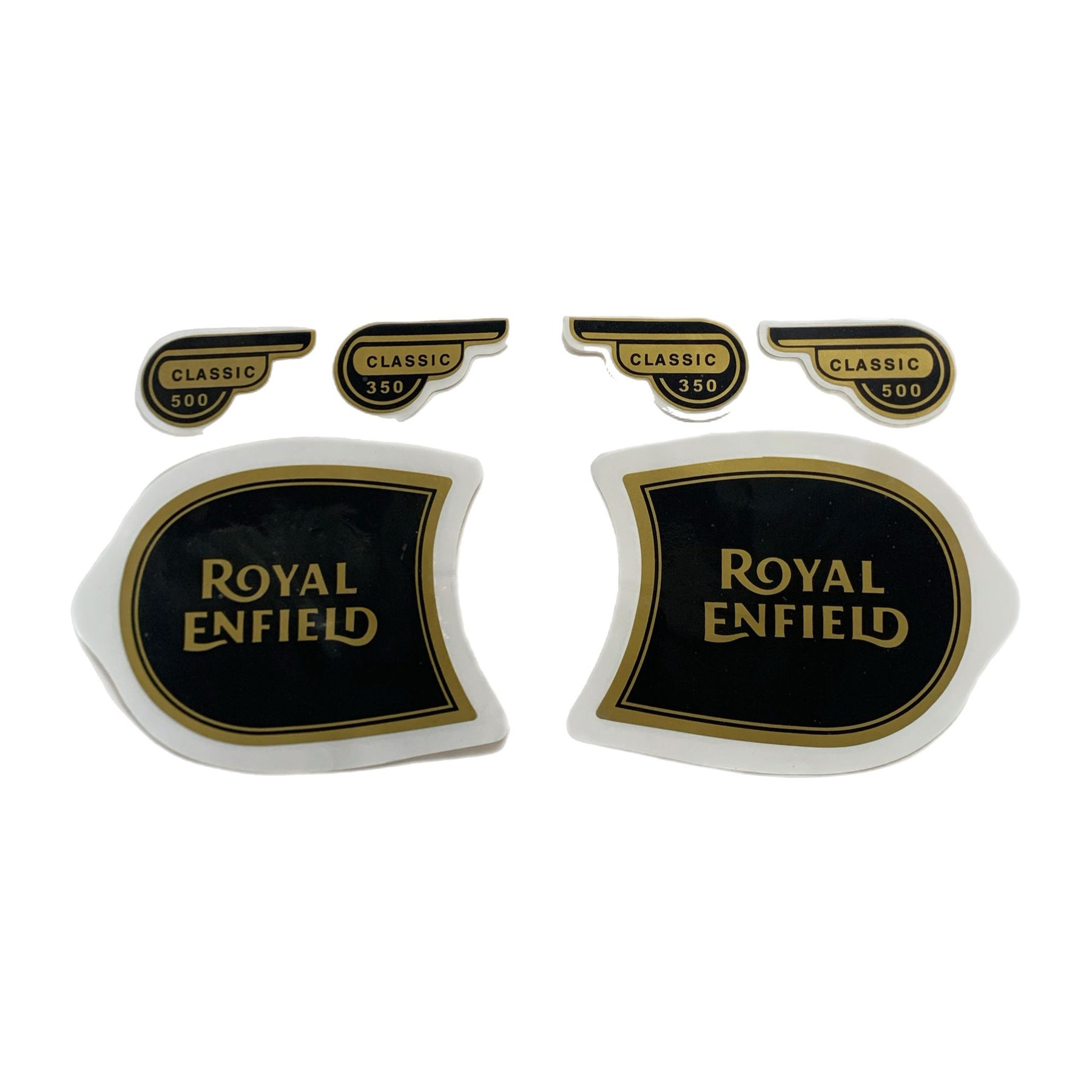 Royal Enfield Classic 350 500 Fuel Tank & Tool Box Protector Badge & Sticker Set - Black & Gold