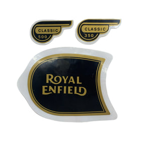Royal Enfield Classic 350 500 Fuel Tank & Tool Box Protector Badge & Sticker Set - Black & Gold