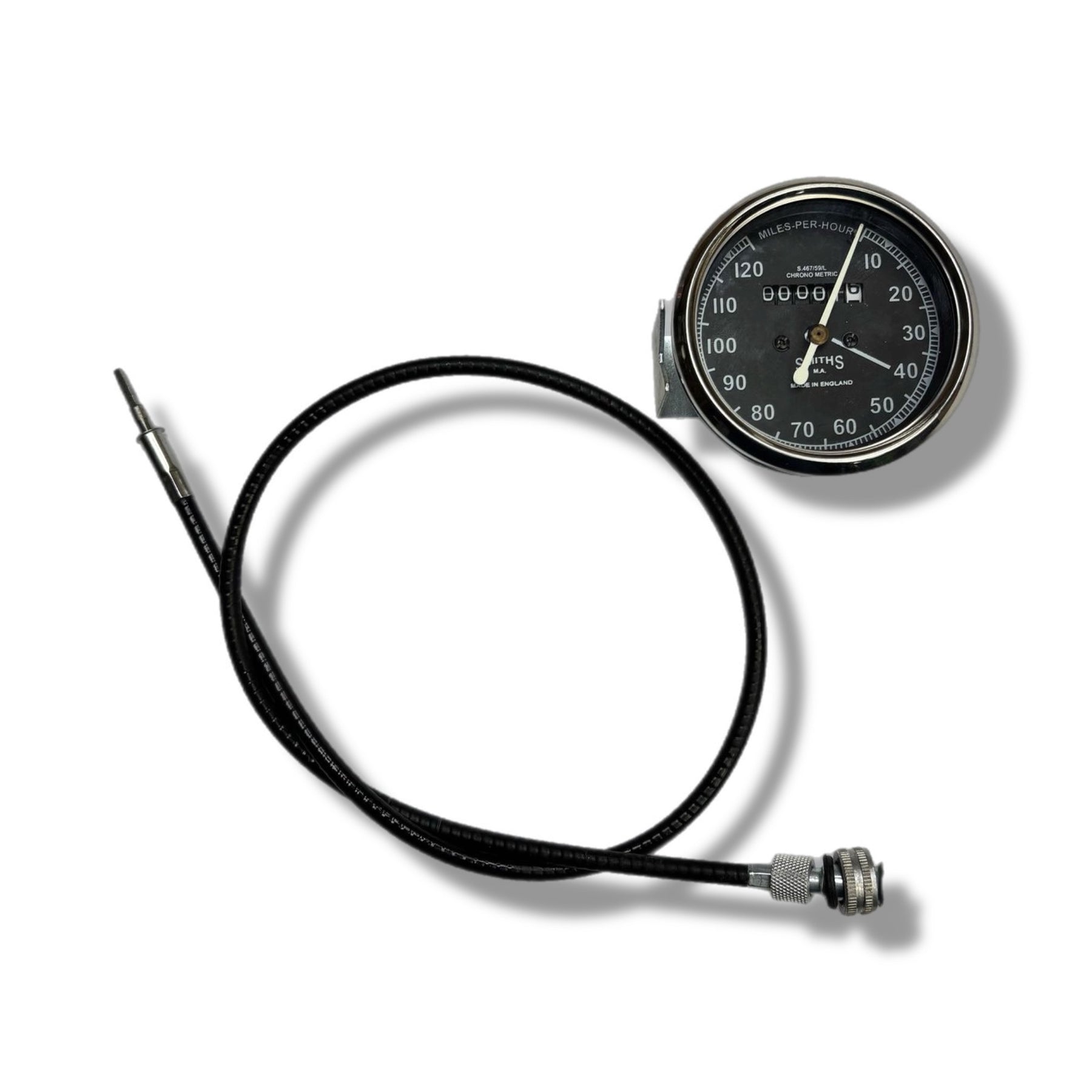 Royal Enfield, BSA, Norton Smiths Speedometer & Speedo Cable 120 mph Black Face ø80mm