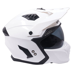 Stealth Fighter Multi Function Motorcycle Full & Open Face Helmet - Gloss White