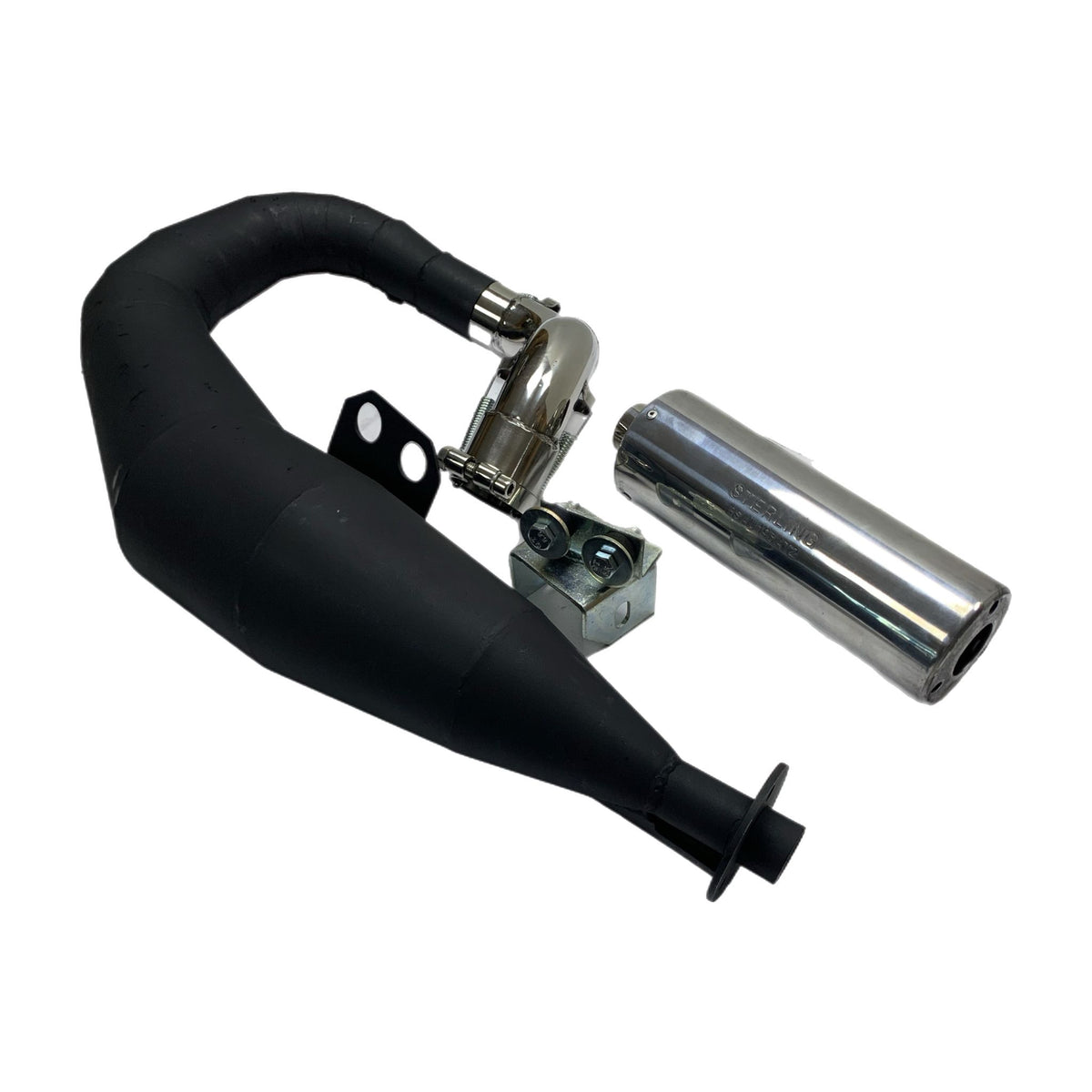 Vespa T5 Mk1 Classic 125 Sterling Expansion Performance Exhaust - Left Hand - Black with Stainless End Can