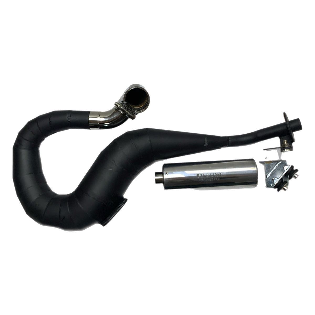 Vespa PX200 P200E Sterling Expansion Performance Exhaust Black with Stainless End Pipe - Right Hand Exit