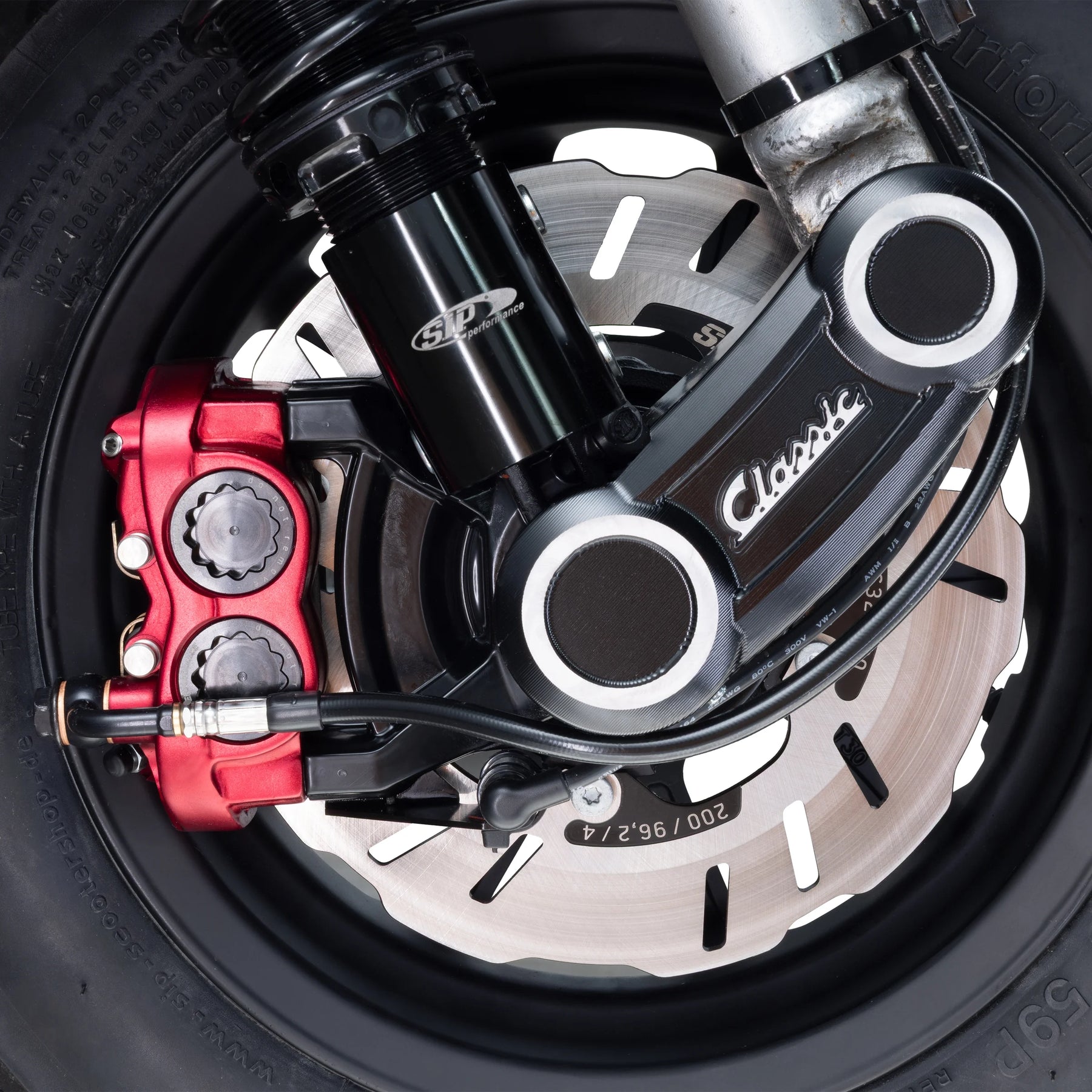 Vespa PX Disc MY T5 Classic LML Grimeca SIP RADIAL Front Hydraulic Brake Caliper with Axle Seating Radial 82mm Red Anodized