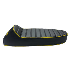 Vespa PX PE T5 Classic LML 2T Slope Back Ancillotti Seat with Logo & Double Pipings - Black with Yellow Piping & Logo