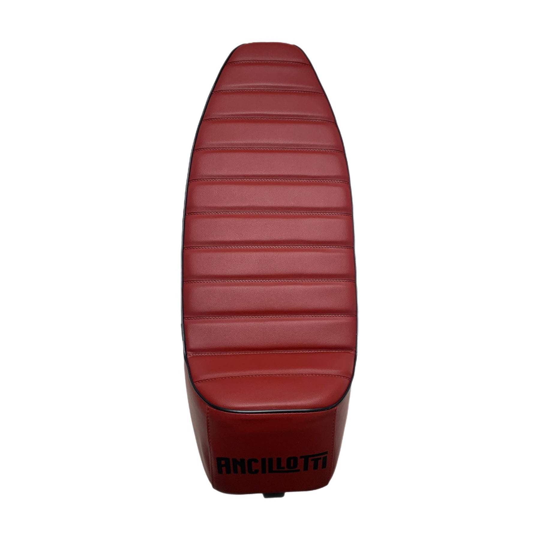 Vespa PX PE T5 Classic LML 2T Slope Back Ancillotti Seat with Logo & Double Pipings - Red with Black Piping