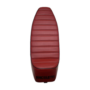 Vespa PX PE T5 Classic LML 2T Slope Back Ancillotti Seat with Logo & Double Pipings - Red with Black Piping